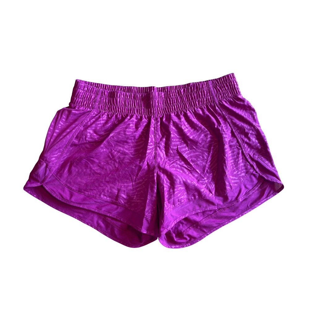 Athleta Printed Mesh Racer Run Shorts 4" Magenta Purple Animal Print Size M